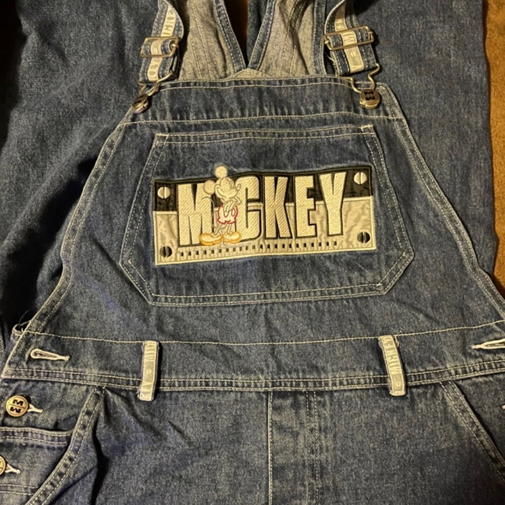 Disney Catalog Vintage Mickey Mouse  blue denim overalls size small inseam 29.